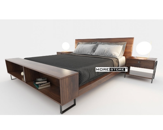 Ảnh của Giường ngủ gỗ veneer đuôi giường kết hợp kệ decor